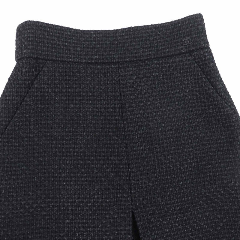 CHANEL P36751 Tweed Below-knee Tight Skirt With Coco Mark Black 36 Made In