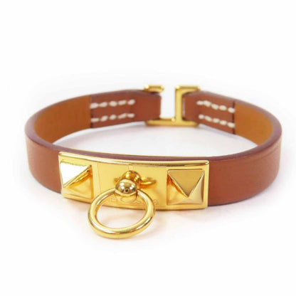Hermes Rival Mini Gold Hardware Bracelet Bangle Leather Brown T1 With Z