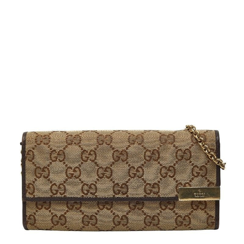 Gucci GG Canvas Chain Wallet Long Beige Brown