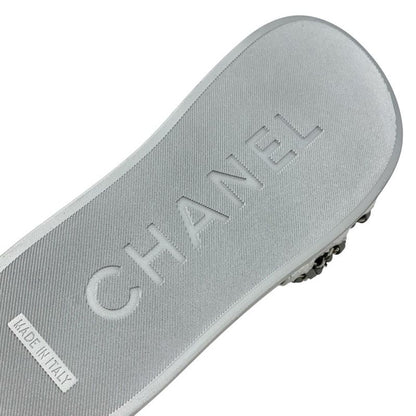Chanel Sandals Shoes Leather Silver Coco Mark Chain Flat Mule