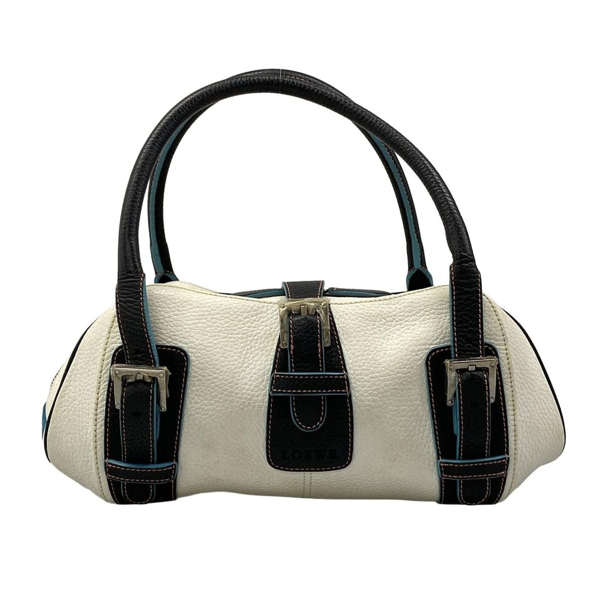 Loewe Handbag Senda White Black Leather