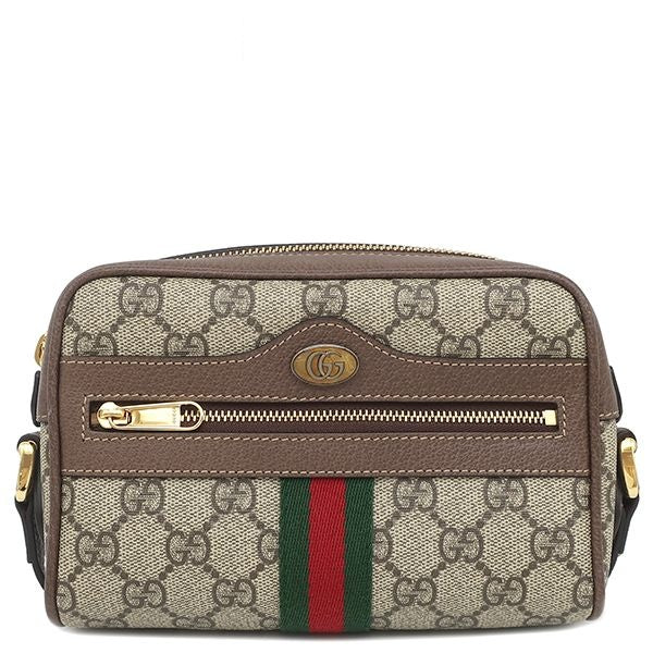Gucci Shoulder Bag Ophidia GG Supreme Mini Canvas Leather Brown Ebony Gold