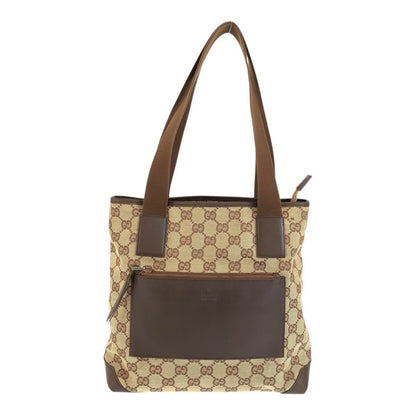 Gucci Brown Beige GG Canvas Leather 019 Tote Shoulder Bag