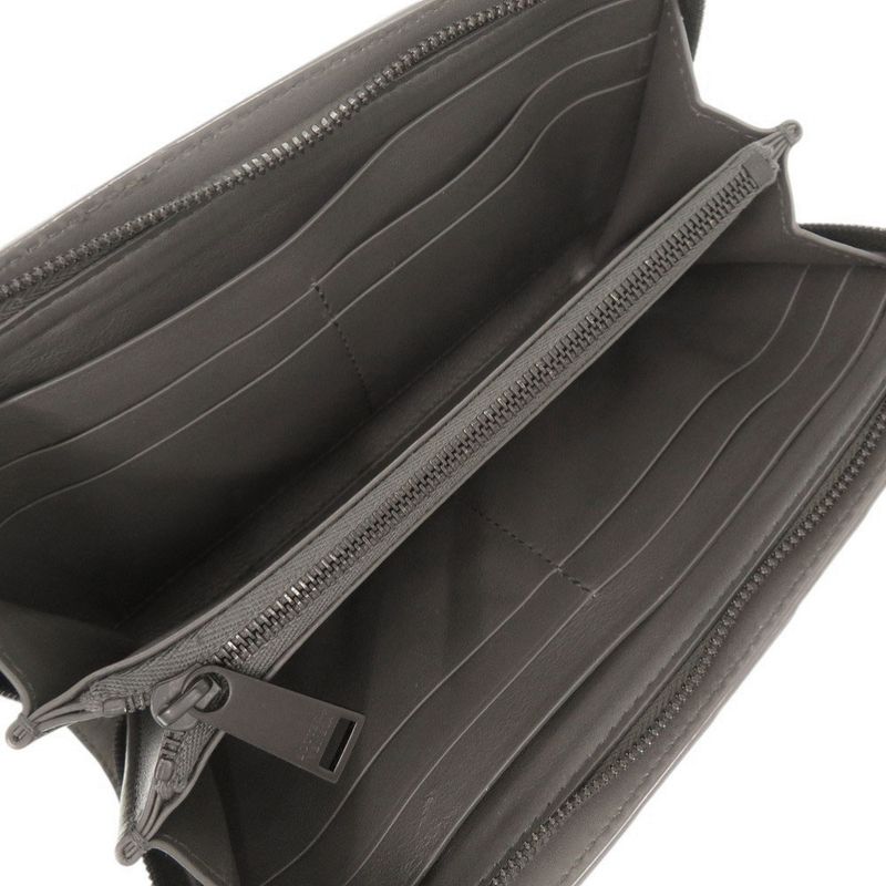 Bottega Veneta Intrecciato Leather Gray Round Zipper Long Wallet 0510 Bottega