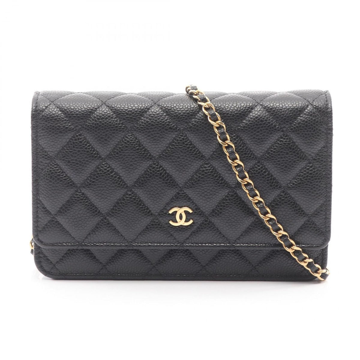 Chanel Shoulder Bag Quilted Black Leather Chain Wallet