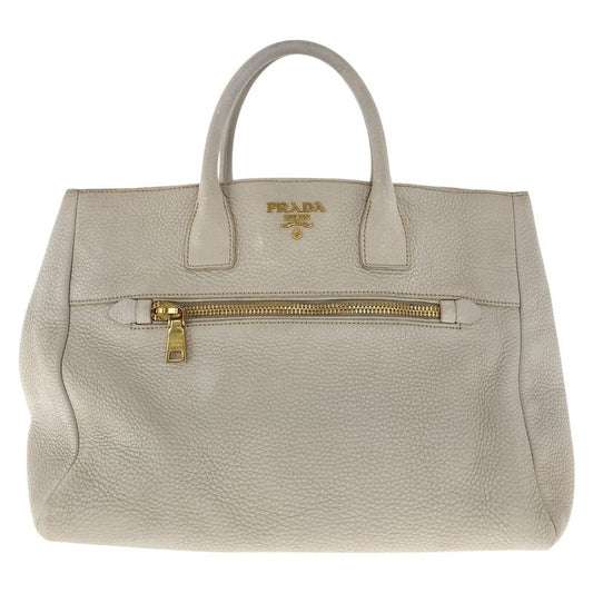 Prada Vitello Off White Ivory Gold Hardware Leather Tote Handbag