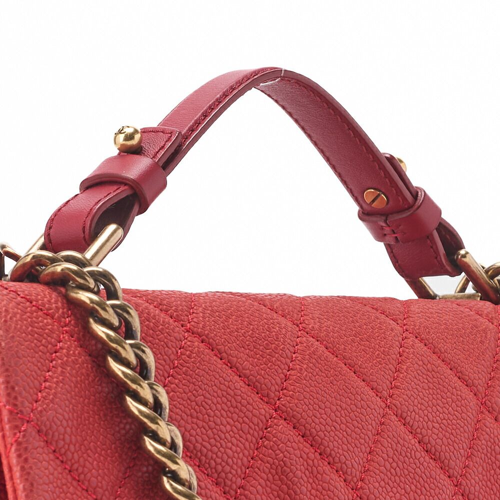 Chanel Chain Shoulder Bag Matelasse Turnlock 2way Caviar Skin Red Gold Hardware