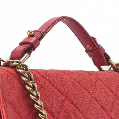 Chanel Chain Shoulder Bag Matelasse Turnlock 2way Caviar Skin Red Gold Hardware