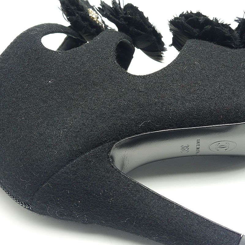 Unused｜chanel Open Short Boots Women's 36c(about 22cm (8.66in)) Black Rhinestone