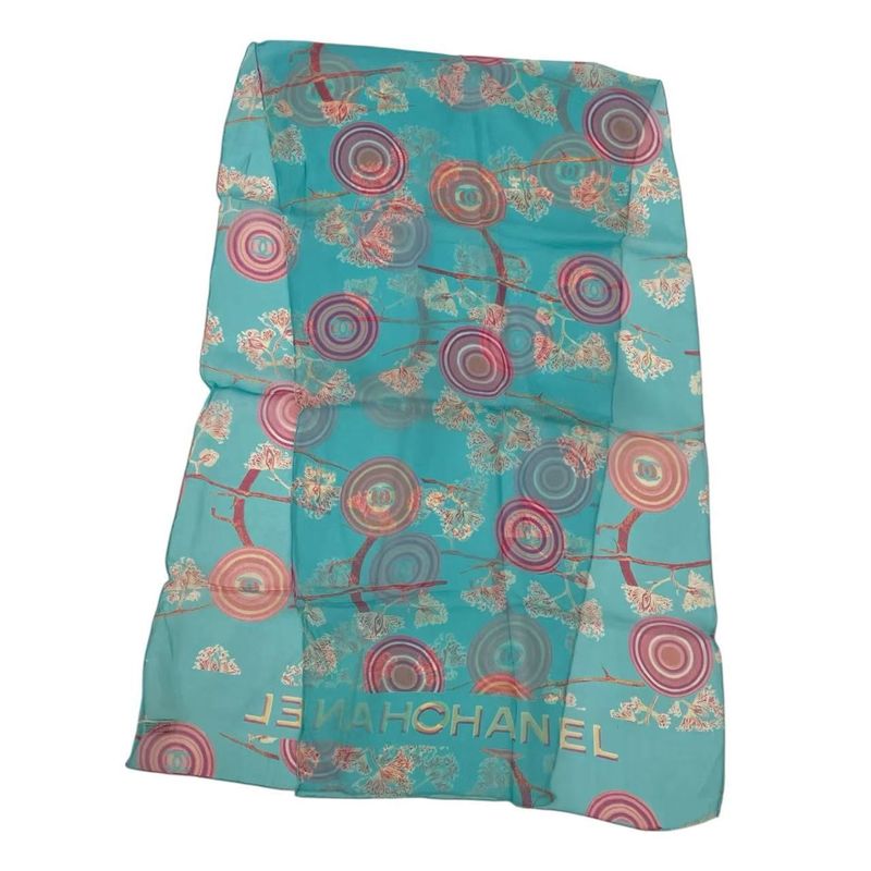 Chanel Scarf Silk Coco Mark Floral Pattern Multicolor