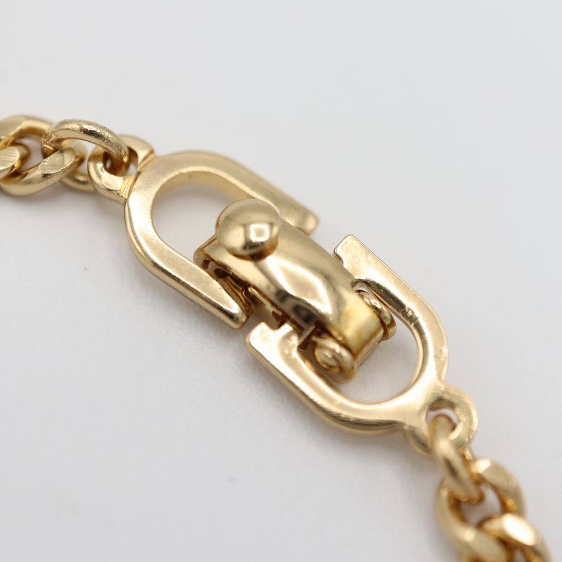Christian DIOR Bracelet CD Logo Rhinestone Oval Gold Color Accessories Women