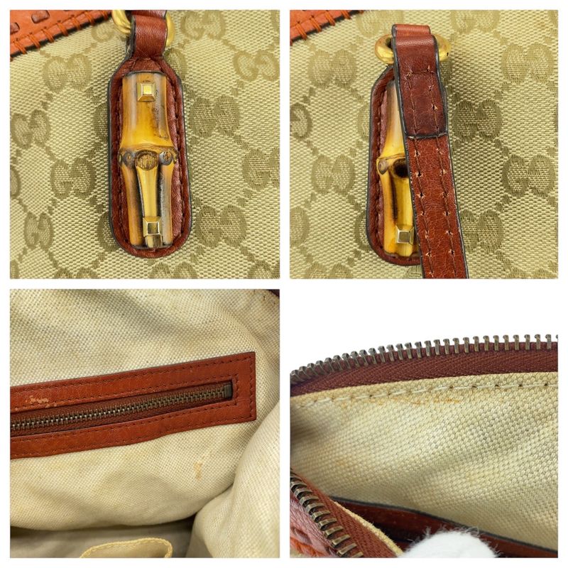 Gucci Bamboo Beige Orange Gold Hardware GG Canvas/leather 339002 Handbag
