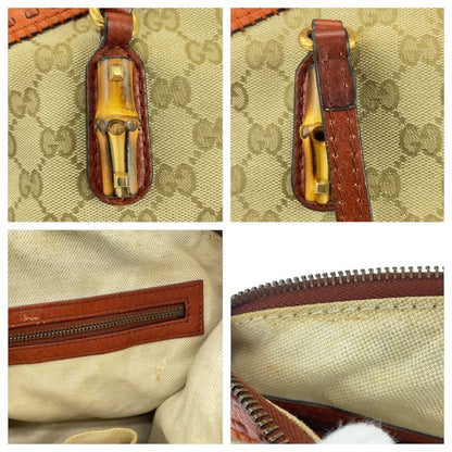 Gucci Bamboo Beige Orange Gold Hardware GG Canvas/leather 339002 Handbag