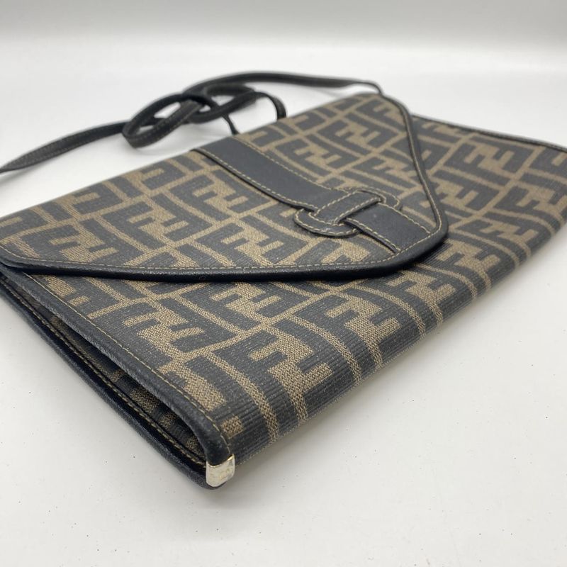 Fendi Shoulder Bag Sakosh Pouch Zucca PVC Brown Black Ladies Men Fashion