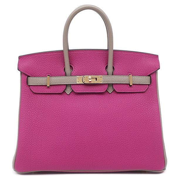 Hermes Handbag Birkin 25 Togo Rose Purple and Tourtière Gray Gold Hardware [po