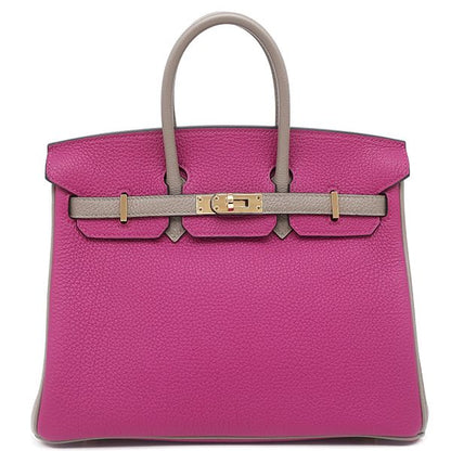 Hermes Handbag Birkin 25 Togo Rose Purple and Tourtière Gray Gold Hardware [po