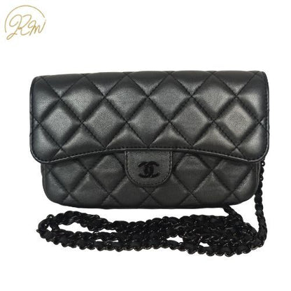 Chanel Shoulder Bag Lamb Shoulder Wallet Phone Case Black