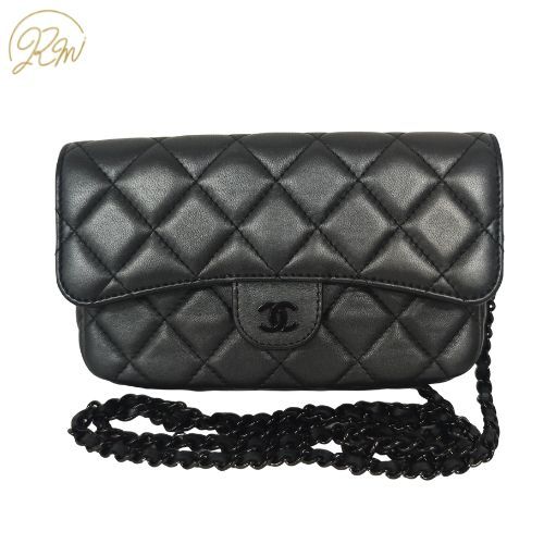 Chanel Shoulder Bag Lamb Shoulder Wallet Phone Case Black