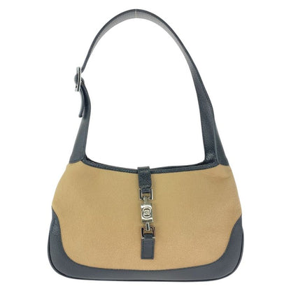 Gucci Jackie Line Beige Black Silver Hardware Canvas/leather 001 3735 Shoulder