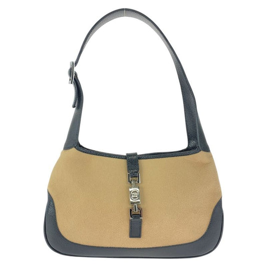 Gucci Jackie Line Beige Black Silver Hardware Canvas/leather 001 3735 Shoulder