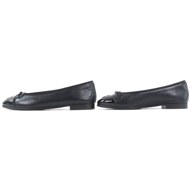CHANEL G02819 Ballerina Coco Mark Ribbon Patent Leather Use Leather Flat Shoes