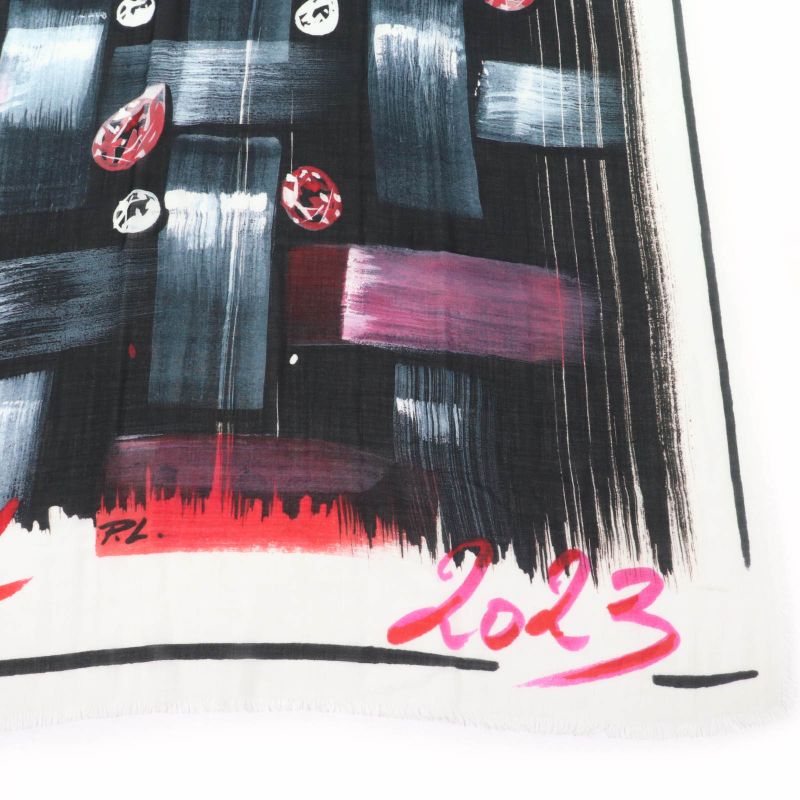 CHANEL 100% Cashmere Tweed 2023 Fringed All Over Large Scarf Shawl Multi With