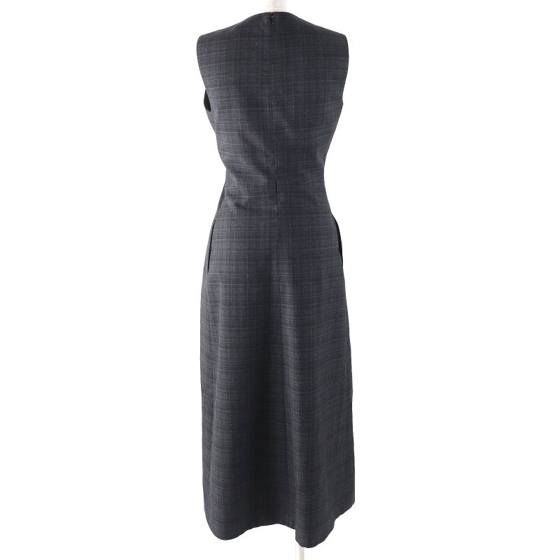 Christian DIOR 2023 341r30a1518 100% Wool Check Sleeveless Dress With Ribbon