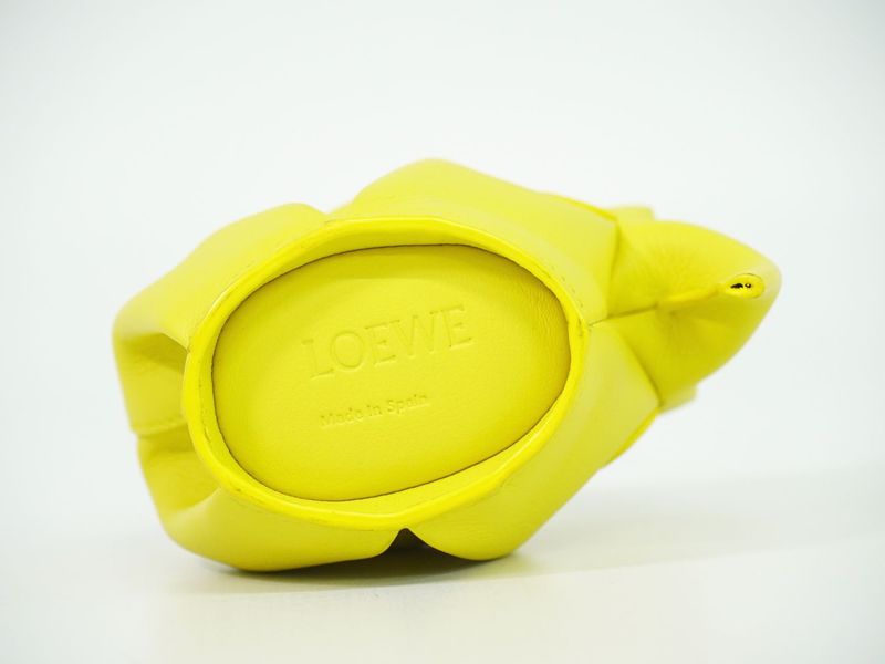 Authentic Loewe Elephant Coin Case Coin Purse Mini Pouch Leather Yellow Wallet