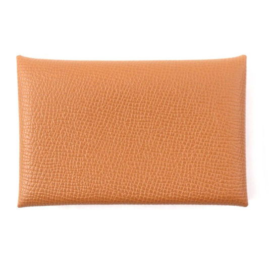  Hermes Calvi Gold Vaux Epson Leather Card Case Coin Case With B Engraved Box