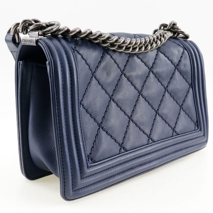 Chanel Boy Chanel Chain Shoulder Matelasse Lambskin Navy Blue Ladies Shoulder