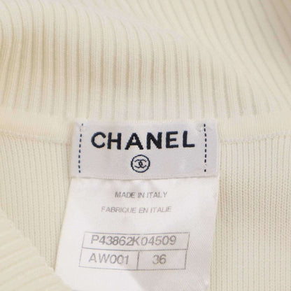 Chanel Coco Mark Button Lace Bijoux High Neck Knit Dress P43862k04509 White 36