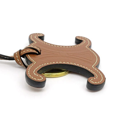 Celine Triomphe Key Ring Bag Charm Tan Brown Gold Hardware Key Holder