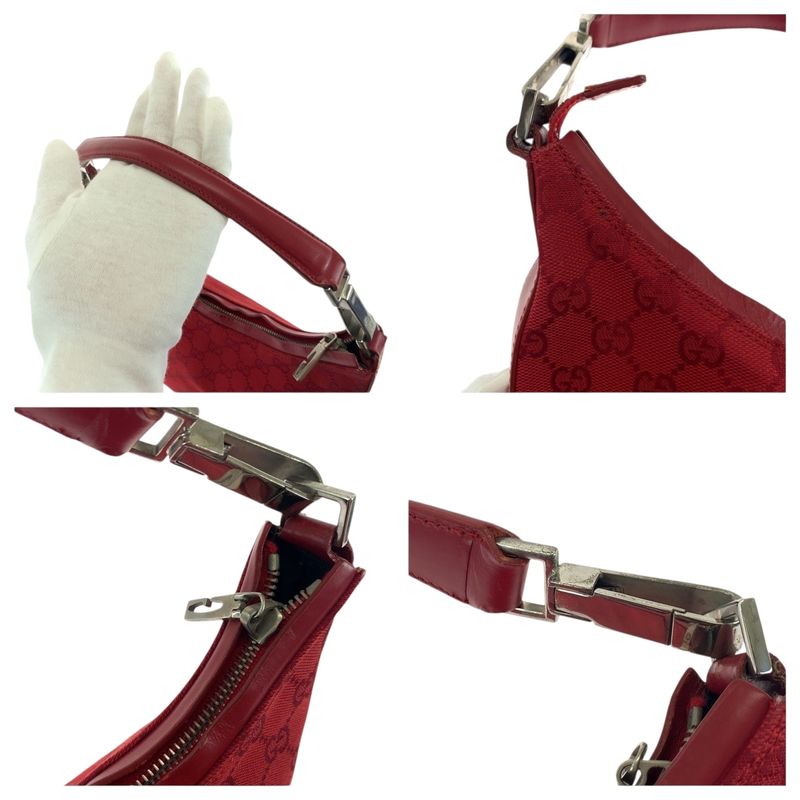 Gucci Red Silver Hardware GG Canvas 000 0602 Shoulder Bag Shoulder Women 504651