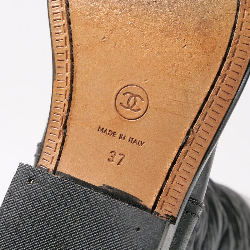 Chanel Boots Size 37 Matelasse Long Boots Shoes CC Logo Coco Mark Leather Black