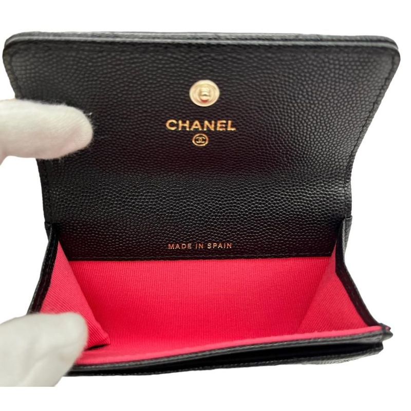 Chanel Ap2735 Coin Case Card Case Mini Wallet Black×pink Caviar Skin Unused