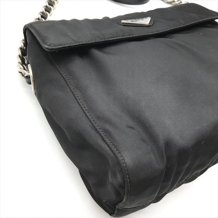 Prada Nylon Tessuto Chain Shoulder Bag Black