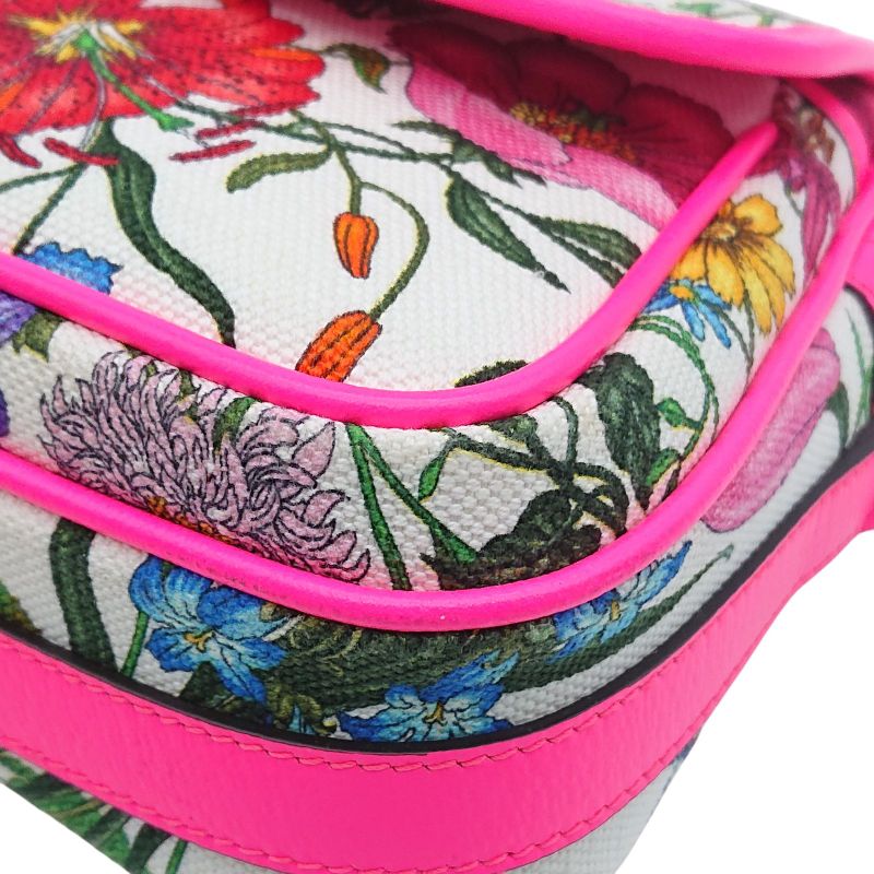 Gucci Flora Shoulder Bag Crossbody Pink Canvas With Floral Pattern