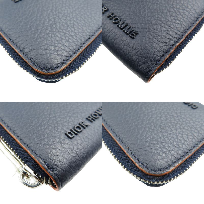 Dior Homme Leather Silver Hardware Navy Orange Round Zipper Coin Case 0559 DIOR