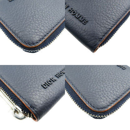 Dior Homme Leather Silver Hardware Navy Orange Round Zipper Coin Case 0559 DIOR