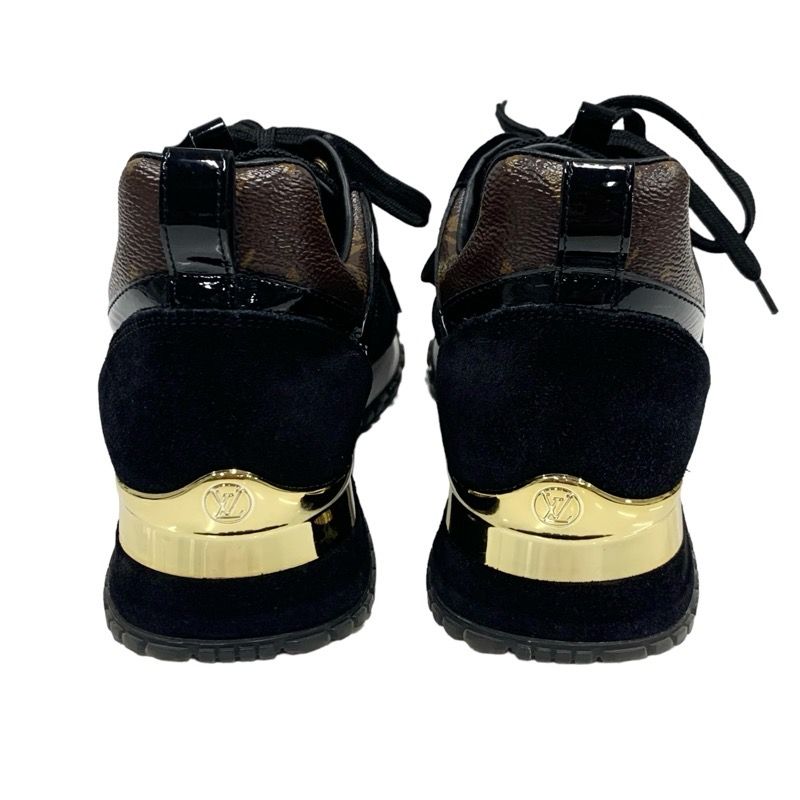 Louis Vuitton Run Away Line Monogram Sneakers Shoes Fabric Suede Leather Black