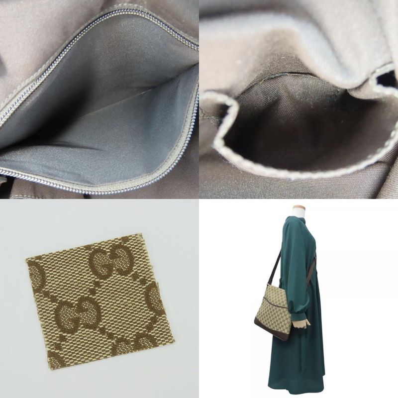 Gucci Shoulder Bag 145857 GG Canvas Leather Beige Dark Brown Ladies Women Gucci