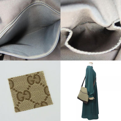 Gucci Shoulder Bag 145857 GG Canvas Leather Beige Dark Brown Ladies Women Gucci