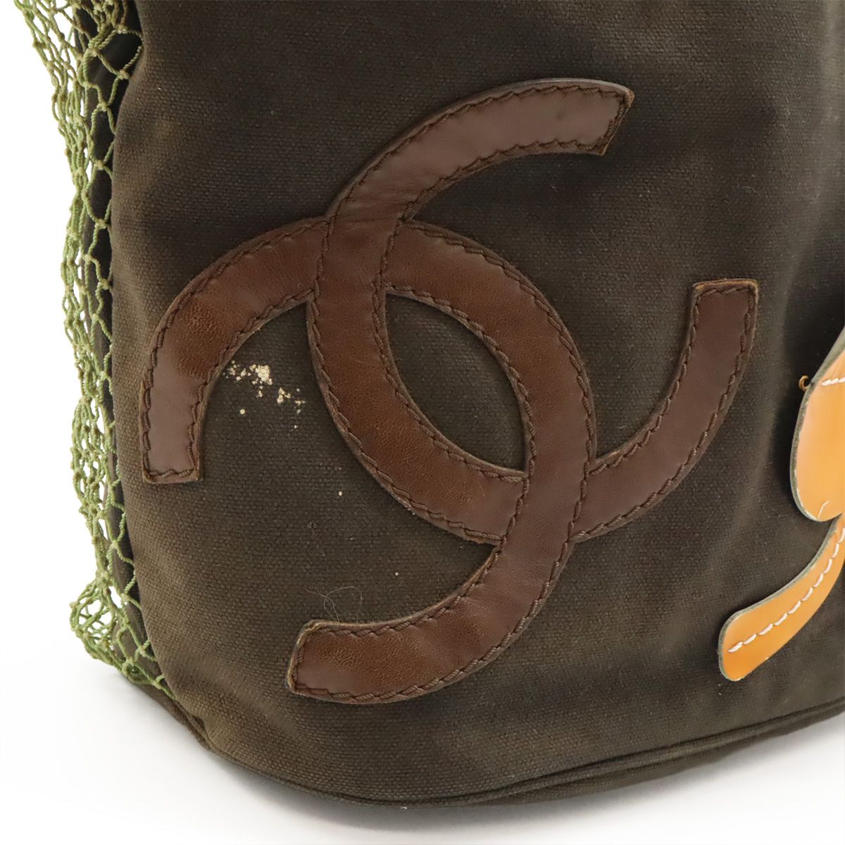 Chanel Fishnet Rope Coco Mark Camellia Tote Handbag Canvas Leather Wood Black