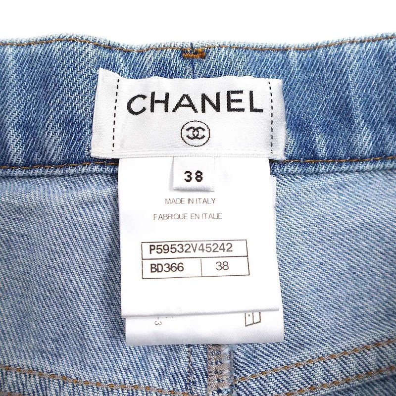 Chanel Coco Stitch Tweed Line Denim Pants P59532v45242 Indigo 38