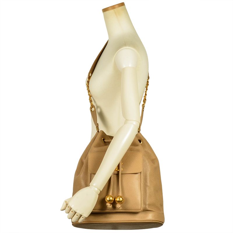 Chanel Shoulder Bag Caviar Skin Beige Gold Hardware 6 Digits 3 Units Coco Mark