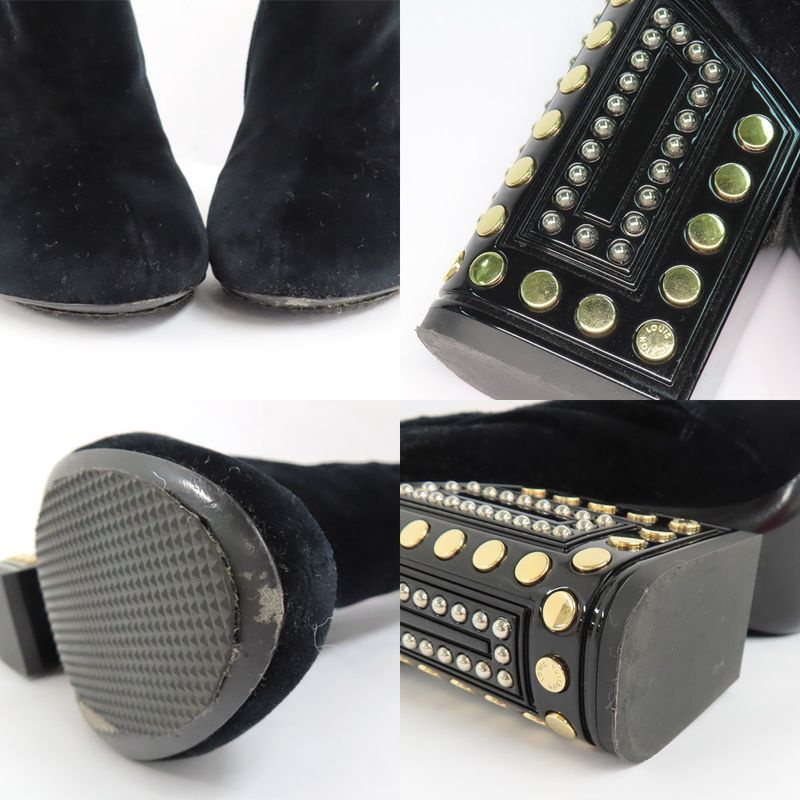 Louis Vuitton Century Line Ankle Boots Short Velvet Block Heel Studs