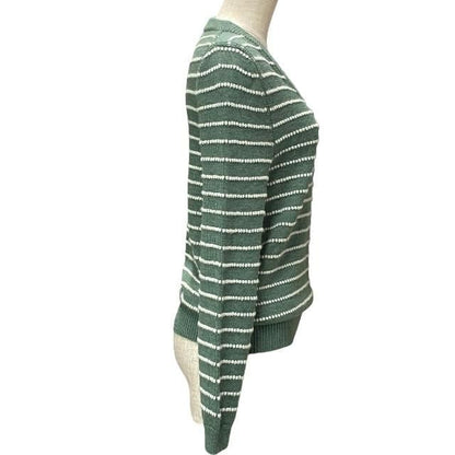 Gucci 633610 Knit Sweater Top Long Sleeves V-neck Striped Alpaca Wool Green