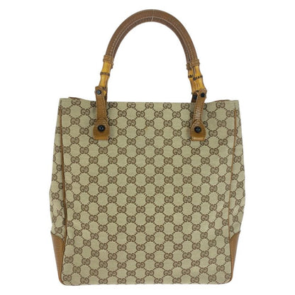 Gucci Bamboo Beige Brown Black Hardware GG Canvas 112530 Tote Bag Shoulder Bag