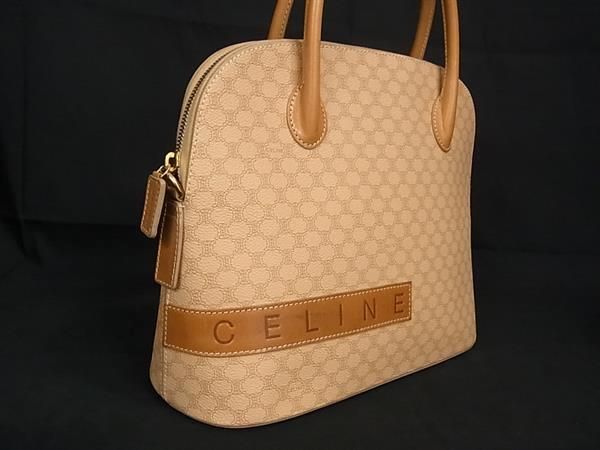 Celine Macadam Pattern PVC X Leather 2WAY Handbag Shoulder Bag Beige Av4881