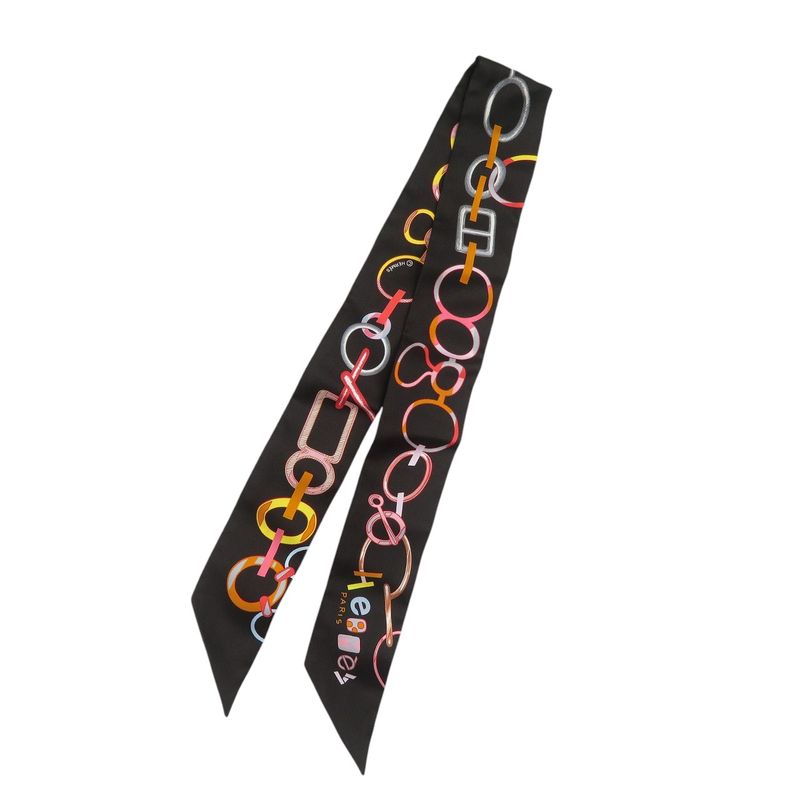 Hermes Twilly Do Re Boucles 063951s Silk Noir Black Rose Multicolor Black Scarf